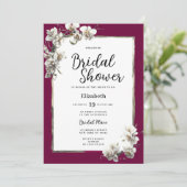 White burgundy gold orchid floral Bridal Shower Einladung (Stehend Vorderseite)