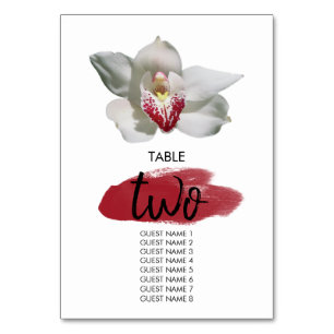 White Burgundy Orchid Wedding Guest Names Tischnummer