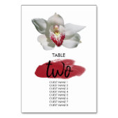 White Burgundy Orchid Wedding Guest Names Tischnummer (Rückseite)