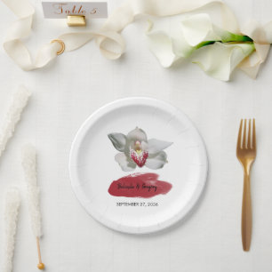 White Burgundy Orchid Wedding Pappteller