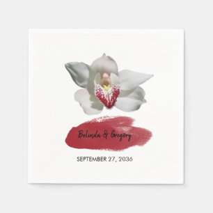White Burgundy Orchid Wedding Serviette