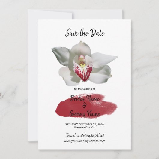 White Burgundy Orchid Wedding speichern das Datum Save The Date (Vorderseite)