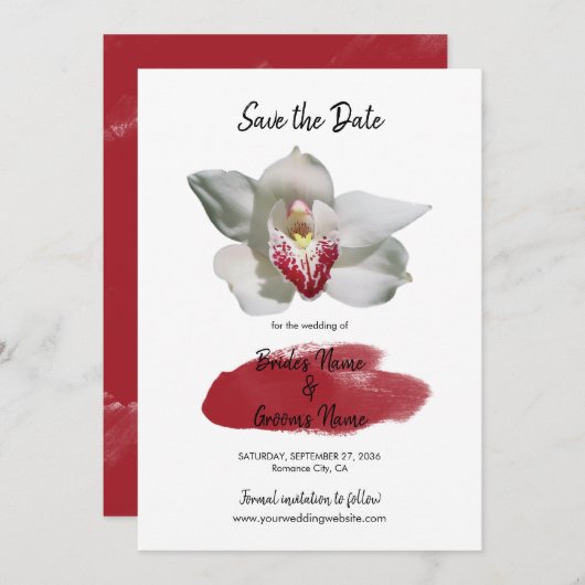 White Burgundy Orchid Wedding speichern das Datum Save The Date (Vorne/Hinten)