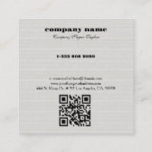 White Burlap Linen QR Code Business Card Quadratische Visitenkarte (Rückseite)