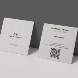 White Burlap Linen QR Code Business Card Quadratische Visitenkarte