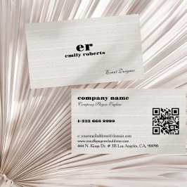 White Burlap Linen QR Code Business Card Visitenkarte