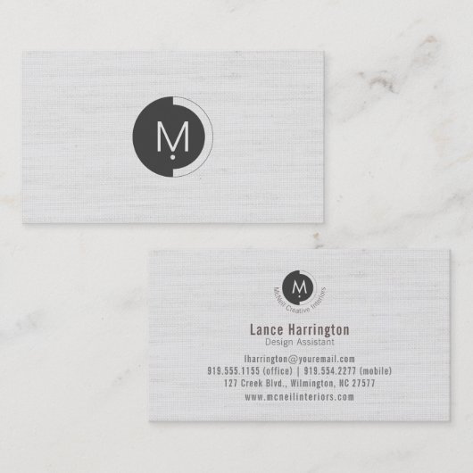 White Burlap Monogram Business Card Visitenkarte (Vorne/Hinten)