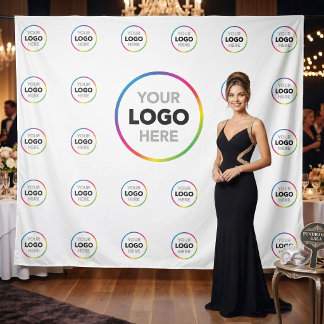 White Business Logo Backdrop | Media Event Decor Wandteppich