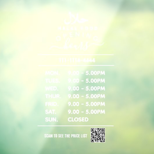 White Business Öffnungszeiten Logo und qr Code Hal Fensteraufkleber (Blatt 3)