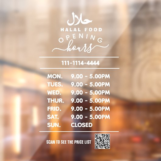 White Business Öffnungszeiten Logo und qr Code Hal Fensteraufkleber (Blatt 2)