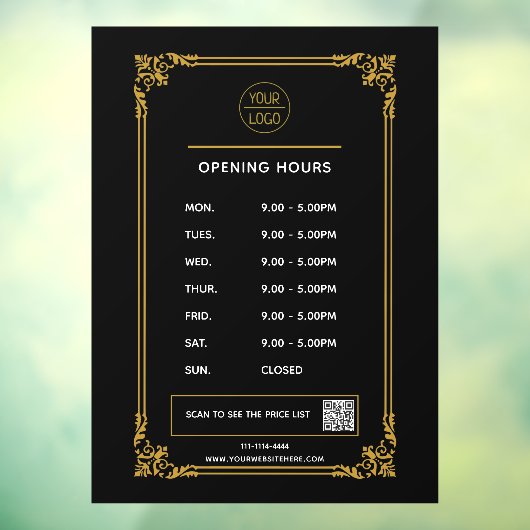 White Business Öffnungszeiten Logo und qr Code Win Fensteraufkleber (Blatt 3)