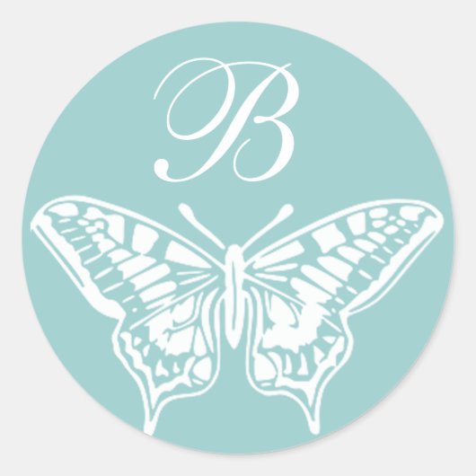 White Butterfly Anpassbare Monogram Aufkleber (Vorderseite)
