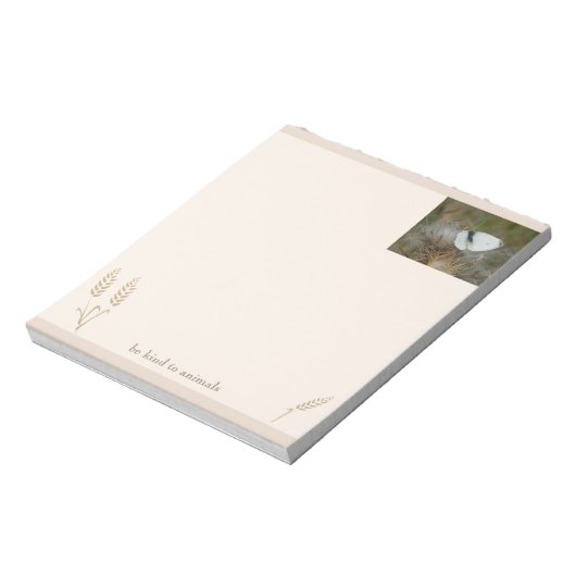 White Butterfly "Be kind to Animals" Boho Notepad Notizblock (Rotiert)