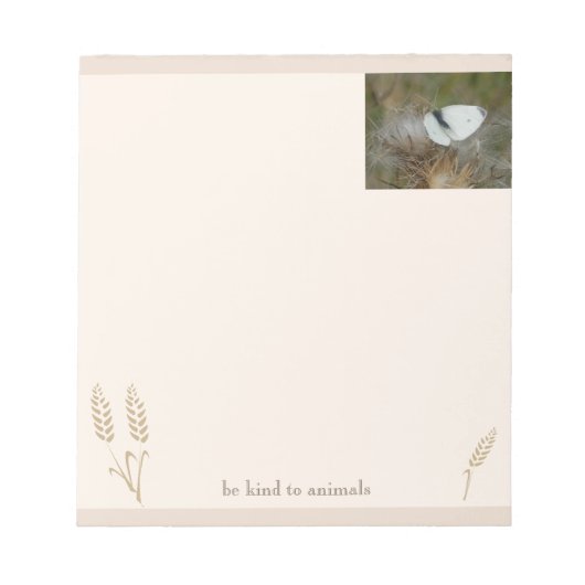 White Butterfly "Be kind to Animals" Boho Notepad Notizblock (Vorderseite)