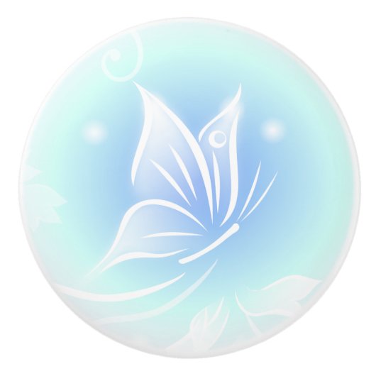 White Butterfly Blue Hübsch Keramikknauf (Vorderseite)