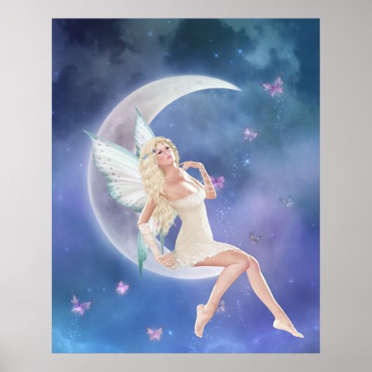 White Butterfly Fairy Moon Poster drucken (Vorne)