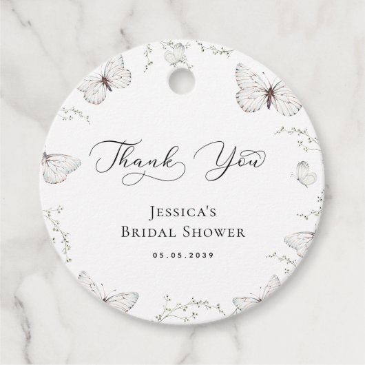 White Butterfly Garden Brautparty Vielen Dank Geschenkanhänger (Vorderseite)