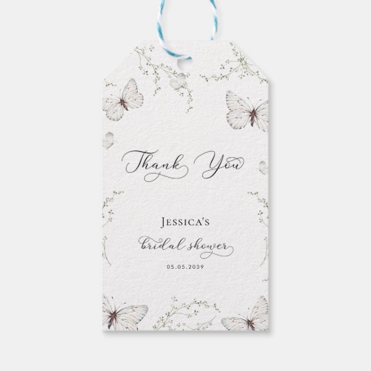 White Butterfly Garden Brautparty Vielen Dank Geschenkanhänger (Rückseite)