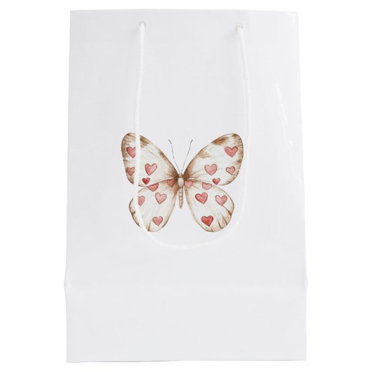 White Butterfly Herz Geburtstag Mittlere Geschenktüte (Rückseite)