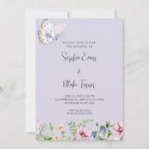 White Butterfly und Wildblumen Periwinkle Wedding