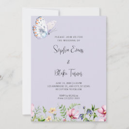 White Butterfly und Wildblumen Periwinkle Wedding Einladung