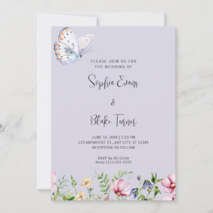 White Butterfly und Wildblumen Periwinkle Wedding Einladung