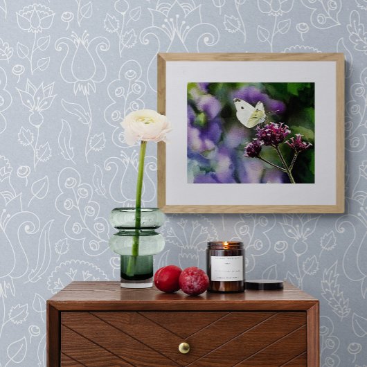 White Butterfly Watercolor Fotodruck