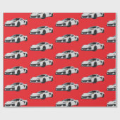 White C8 Corvette Sportwagen Handgezeichnet Geschenkpapier (Flach)