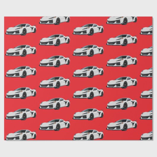 White C8 Corvette Sportwagen Handgezeichnet Geschenkpapier (Flach)