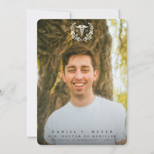 White Caduceus MD Doctor of Medicine Abschluss Ankündigung (Vorderseite)