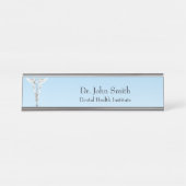 White Caduceus Zahnmedizinischer Spiegel Zahnbürst Schreibtischnamensplakette (Vorderseite )