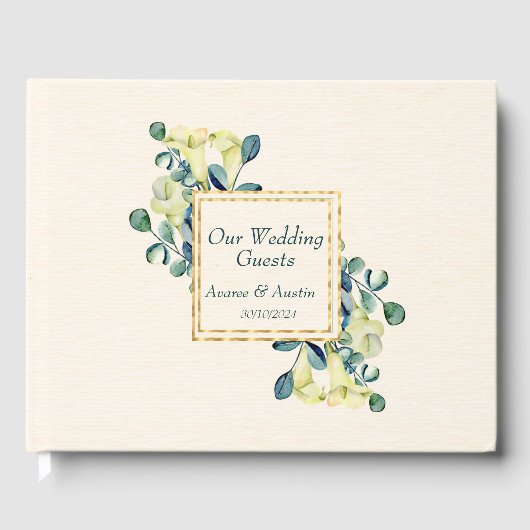 White Cala Lilies und Eukalyptus Wedding Gästebuch (Vorderseite)