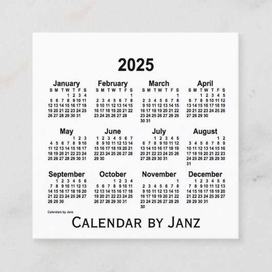 White Calendar by Janz Square Business Card 2025 Quadratische Visitenkarte (Vorderseite)