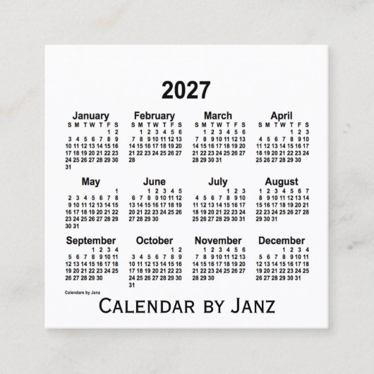 White Calendar by Janz Square Business Card 2027 Quadratische Visitenkarte (Vorderseite)