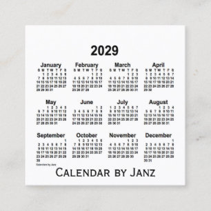 White Calendar by Janz Square Business Card 2029 Quadratische Visitenkarte