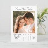 White Calendar Couple Two Foto Wedding Save The Date (Stehend Vorderseite)