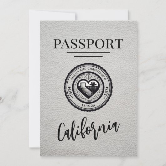 White California Passport Wedding Einladung (Rückseite)