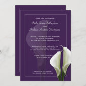 White Calla Lilien Hochzeit Einladung auf Lila (Vorne/Hinten)