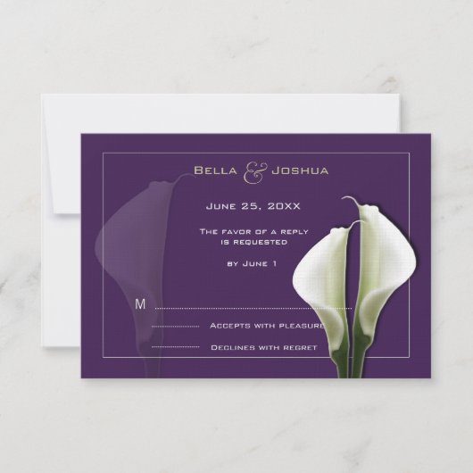 White Calla Lilien UAWG auf Lila RSVP Karte (Vorderseite)