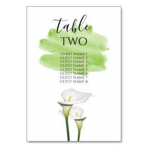 White Calla Lilies Watercolor Wedding Guest Names Tischnummer