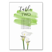 White Calla Lilies Watercolor Wedding Guest Names Tischnummer (Rückseite)
