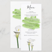 White Calla Lilies Watercolor Wedding Menükarte (Vorne/Hinten)