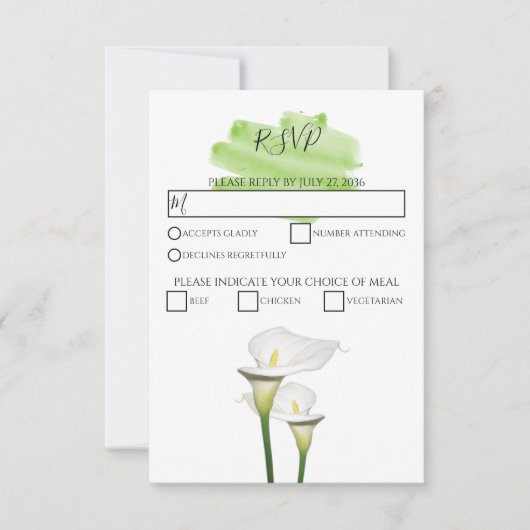 White Calla Lilies Watercolor Wedding RSVP Cards (Vorderseite)