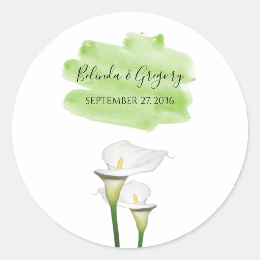 White Calla Lilies Watercolor Wedding Runder Aufkleber (Vorderseite)