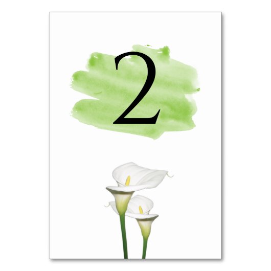 White Calla Lilies Watercolor Wedding Tischnummer (Rückseite)