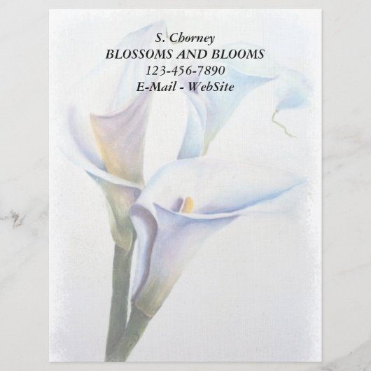 WHITE CALLA LILILILIES CUSTOMIZABLE LETTERHEAD BRIEFBOGEN (Vorderseite)