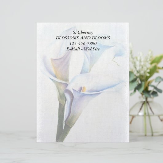 WHITE CALLA LILILILIES CUSTOMIZABLE LETTERHEAD BRIEFBOGEN (Stehend Vorderseite)
