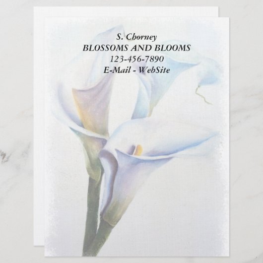WHITE CALLA LILILILIES CUSTOMIZABLE LETTERHEAD BRIEFBOGEN (Vorne/Hinten)