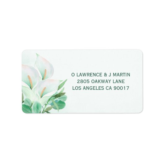 White Calla Lilly Elegante Watercolor Adressaufkleber (Vorne)
