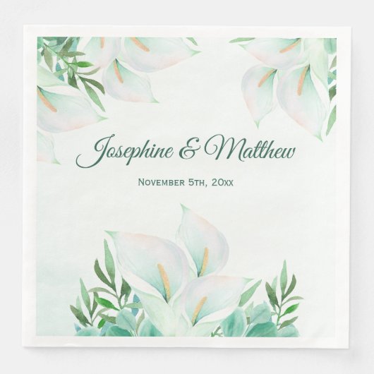 White Calla Lily Floral Wedding Napkins Serviette (Vorderseite)
